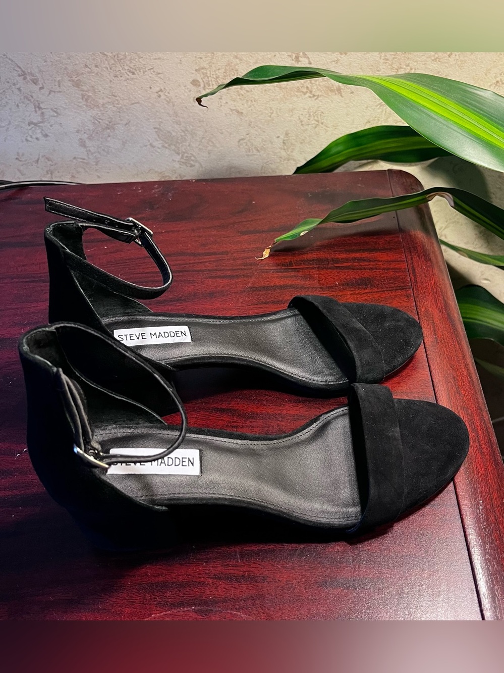 Steve Madden Black Suede Ankle-Strap Heels Size 8.5 Irenee